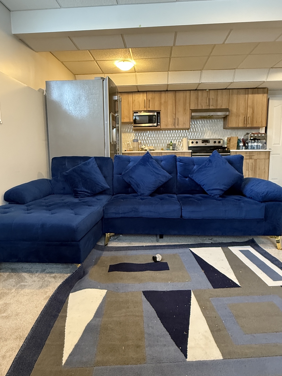 Blue Velvet Sectional Sofa - photo 5
