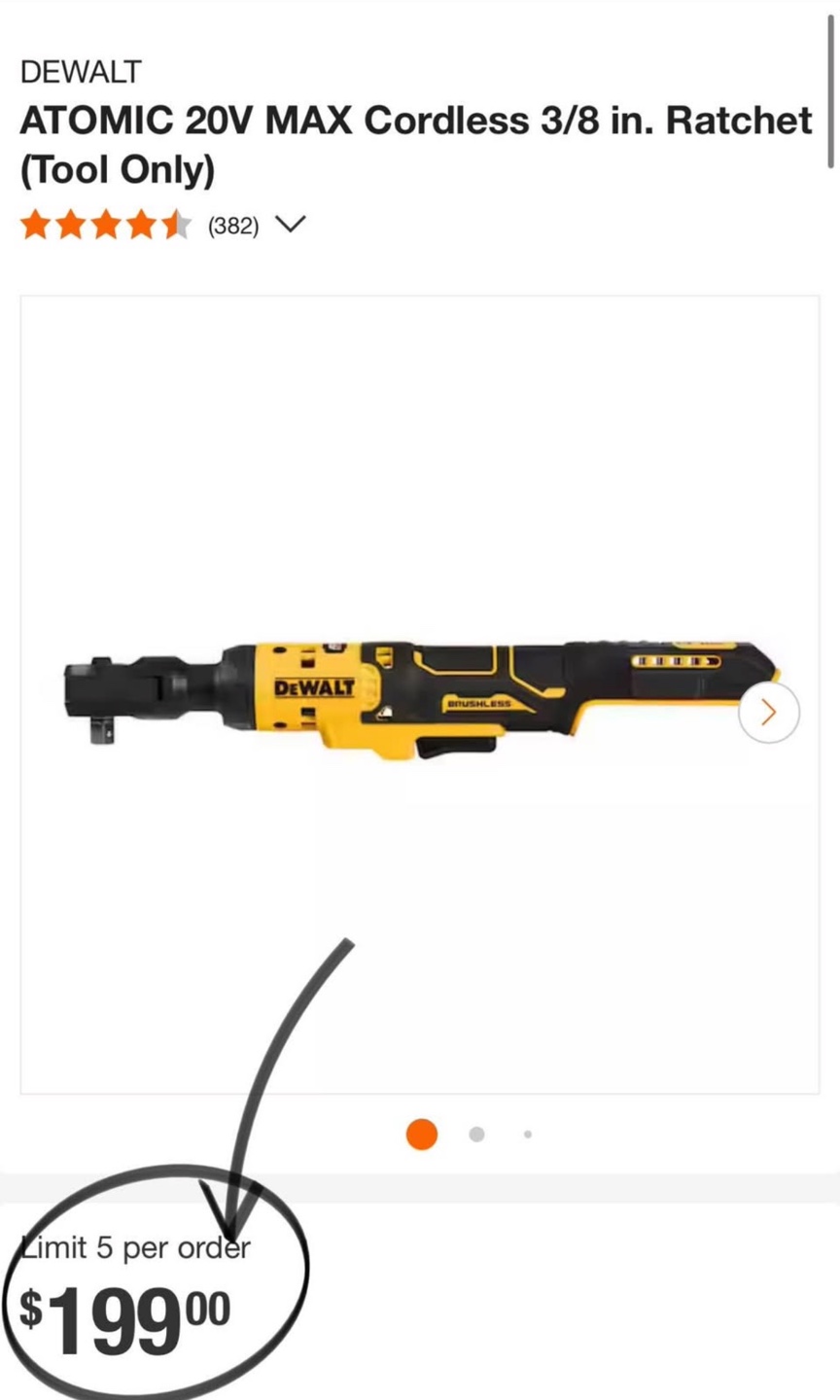 Dewalt Atomic 20V Max Cordless 3/8 in Ratchet