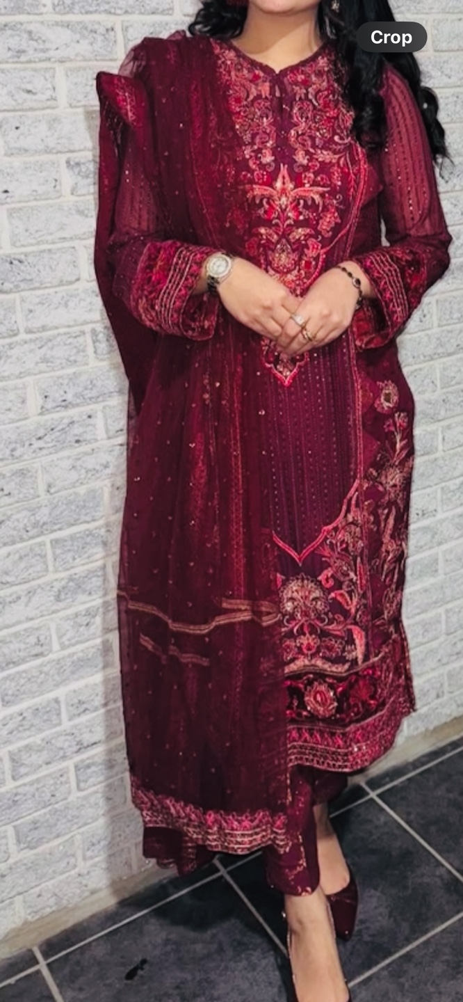Burgundy Embroidered Pakistani Shalwar Kameez