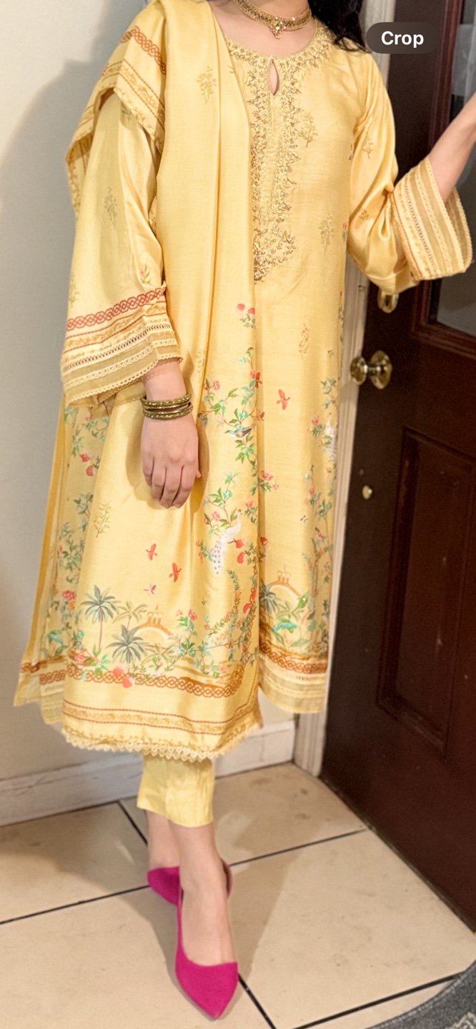 Yellow Floral Pakistani Shalwar Kameez Suit