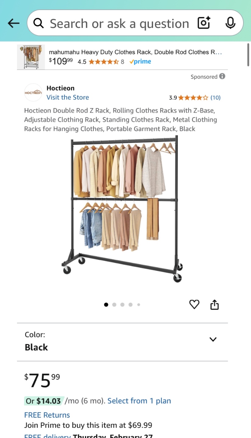 Heavy Duty Double Rod Clothes Rack with Wheels - New - photo 5