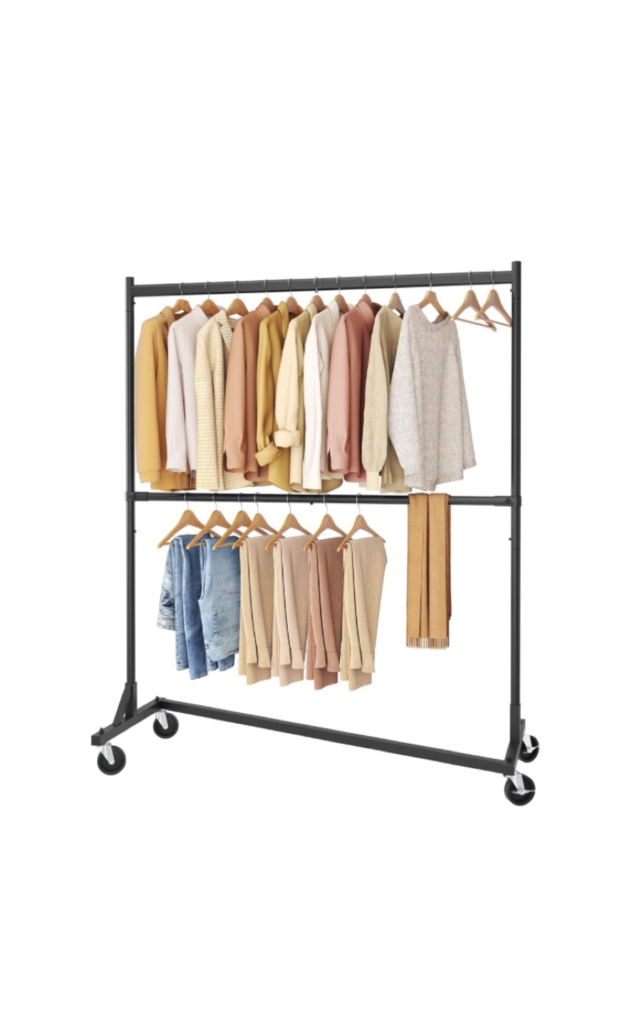 Heavy Duty Double Rod Clothes Rack with Wheels - New - photo 2