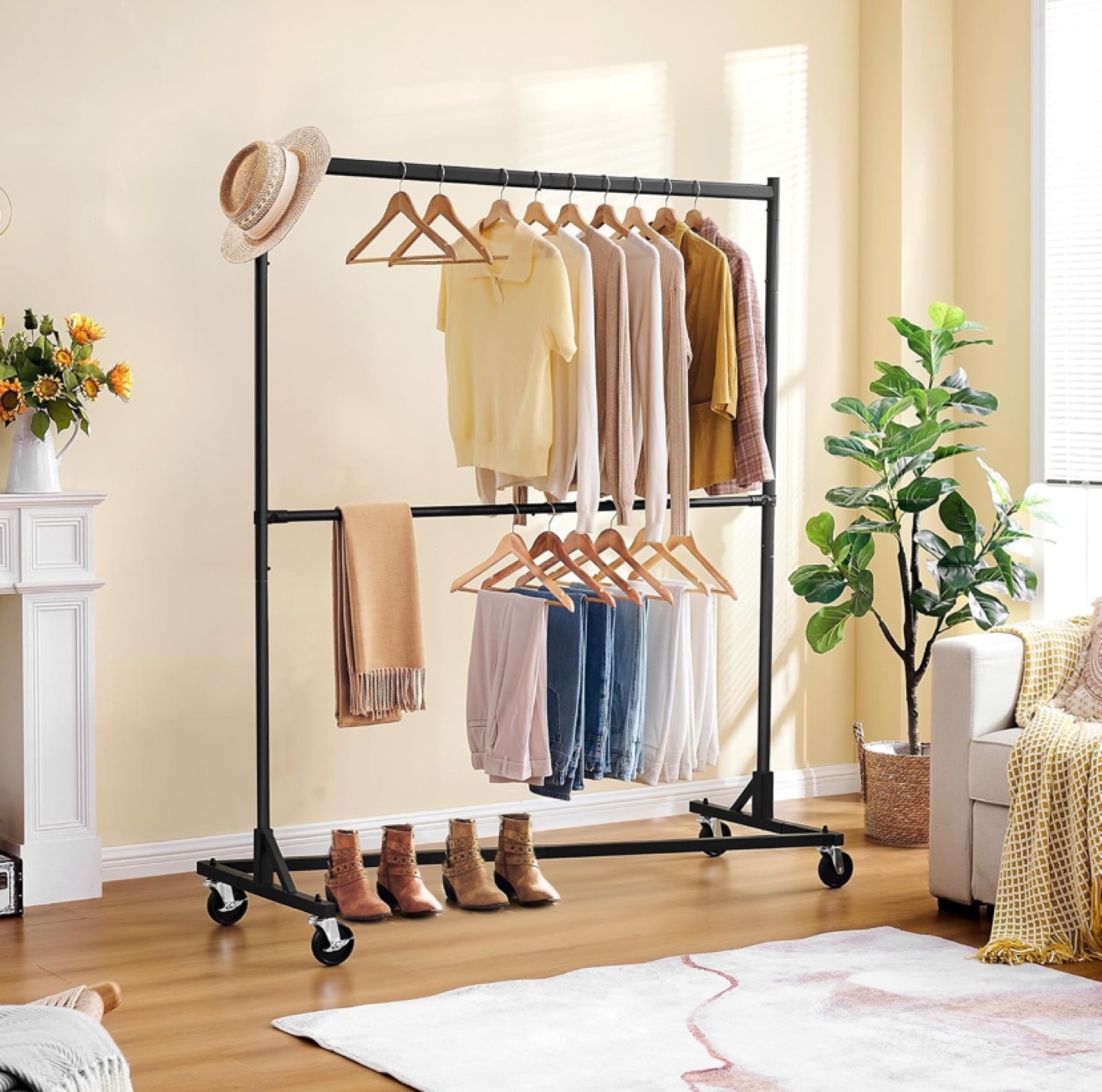 Heavy Duty Double Rod Clothes Rack with Wheels - New - photo 4