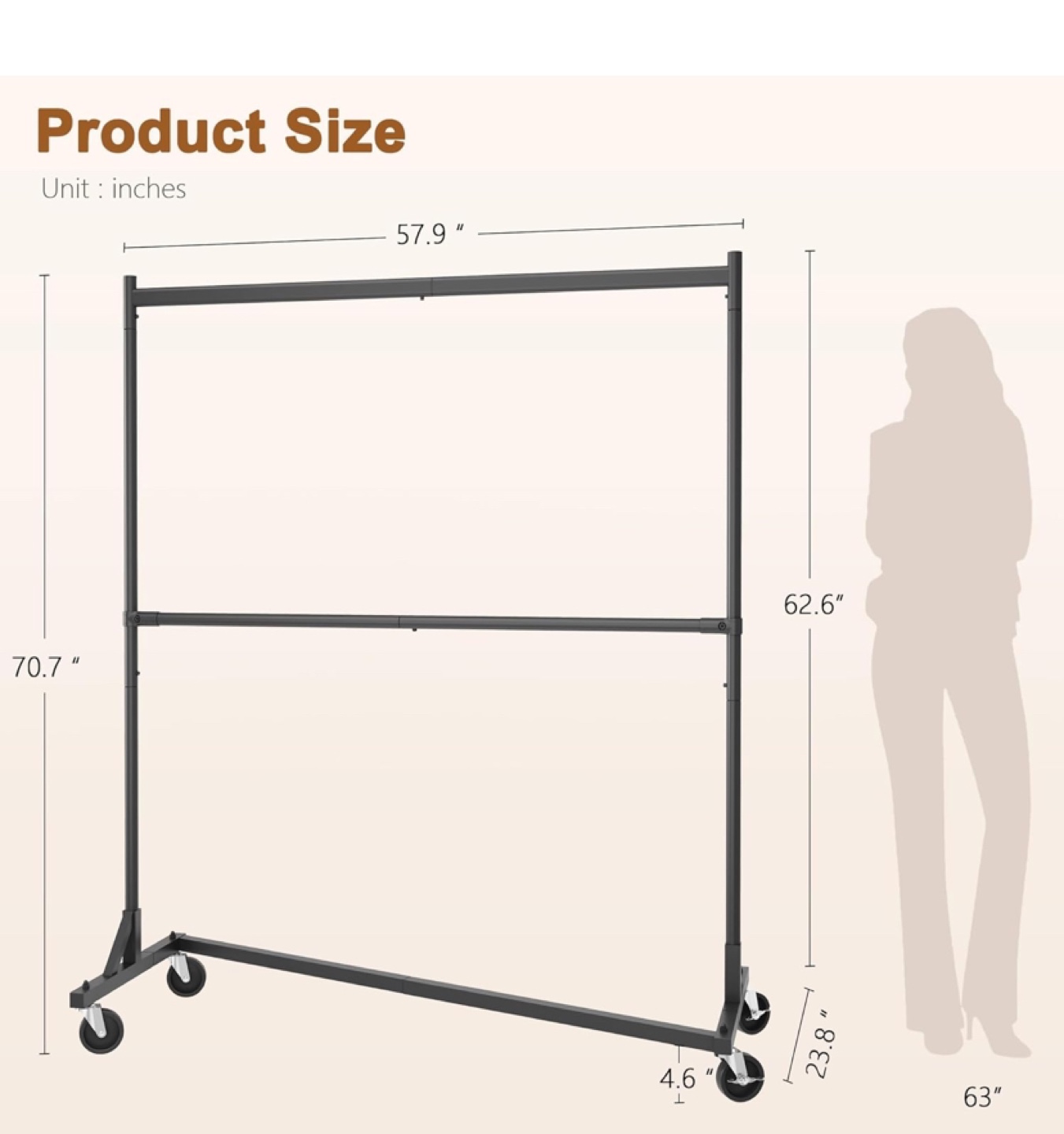 Heavy Duty Double Rod Clothes Rack with Wheels - New - photo 3