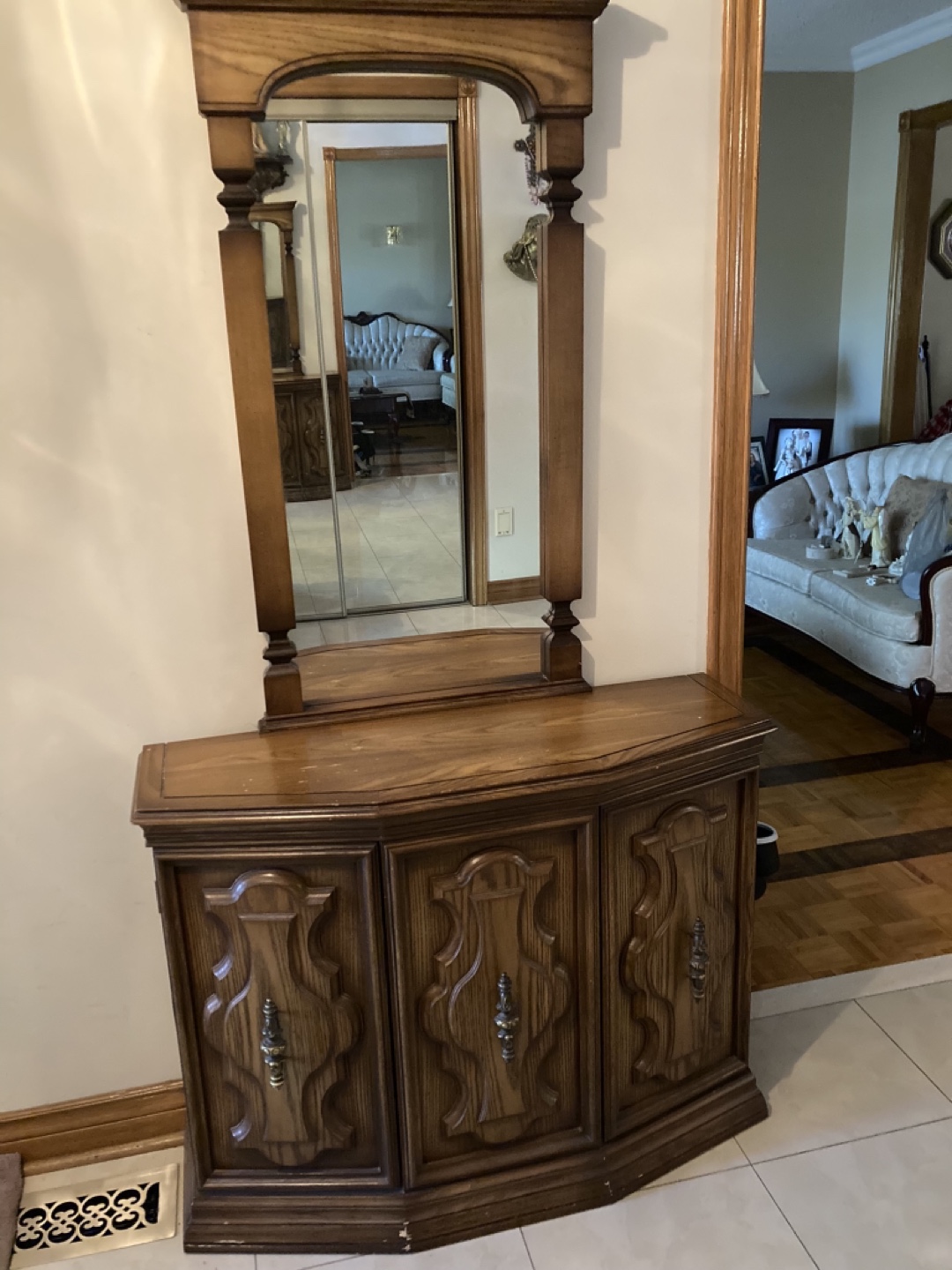 Vintage Wooden Vanity with Mirror
