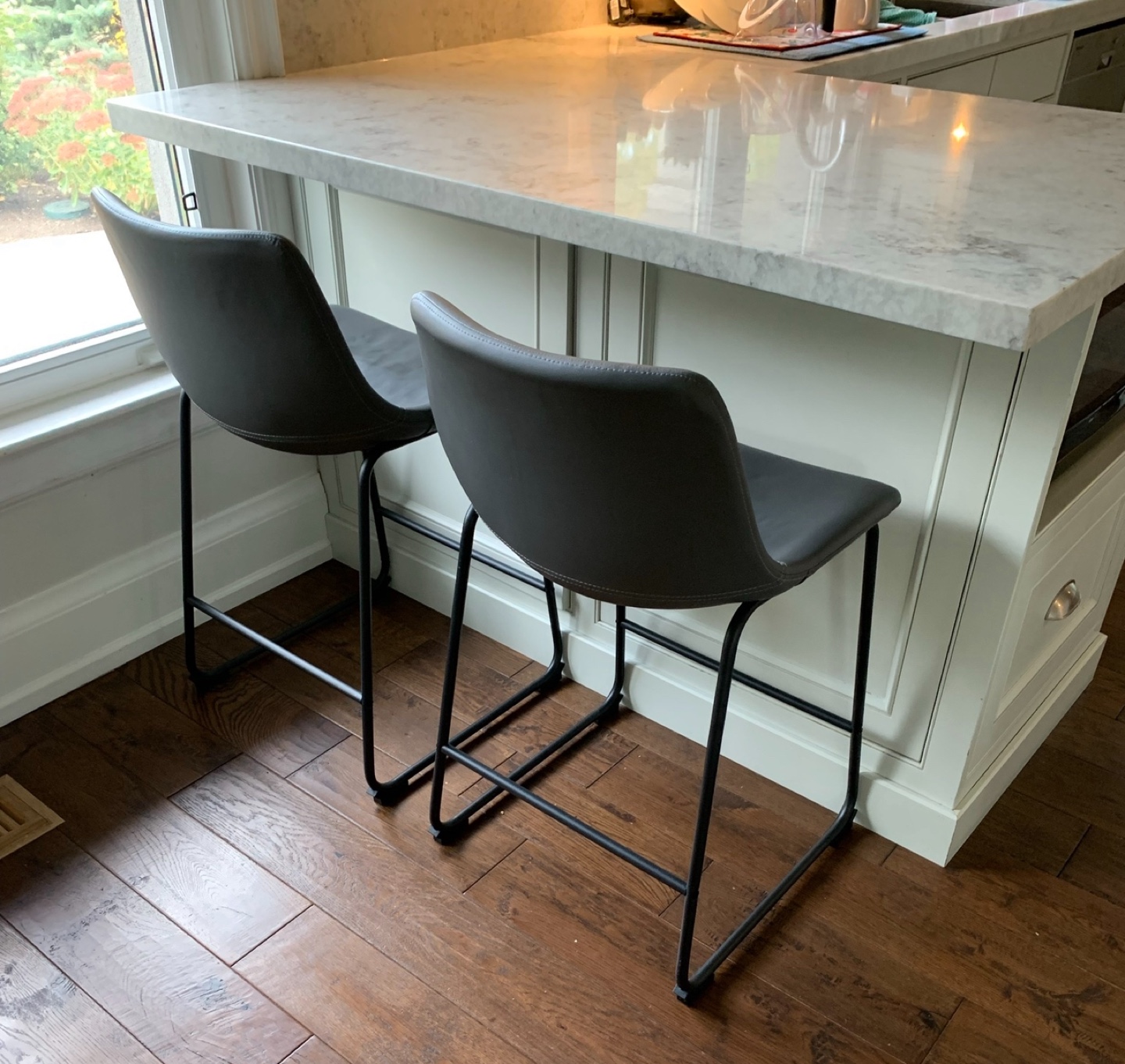 Pair of Grey Leather Counter Height Stools - photo 3