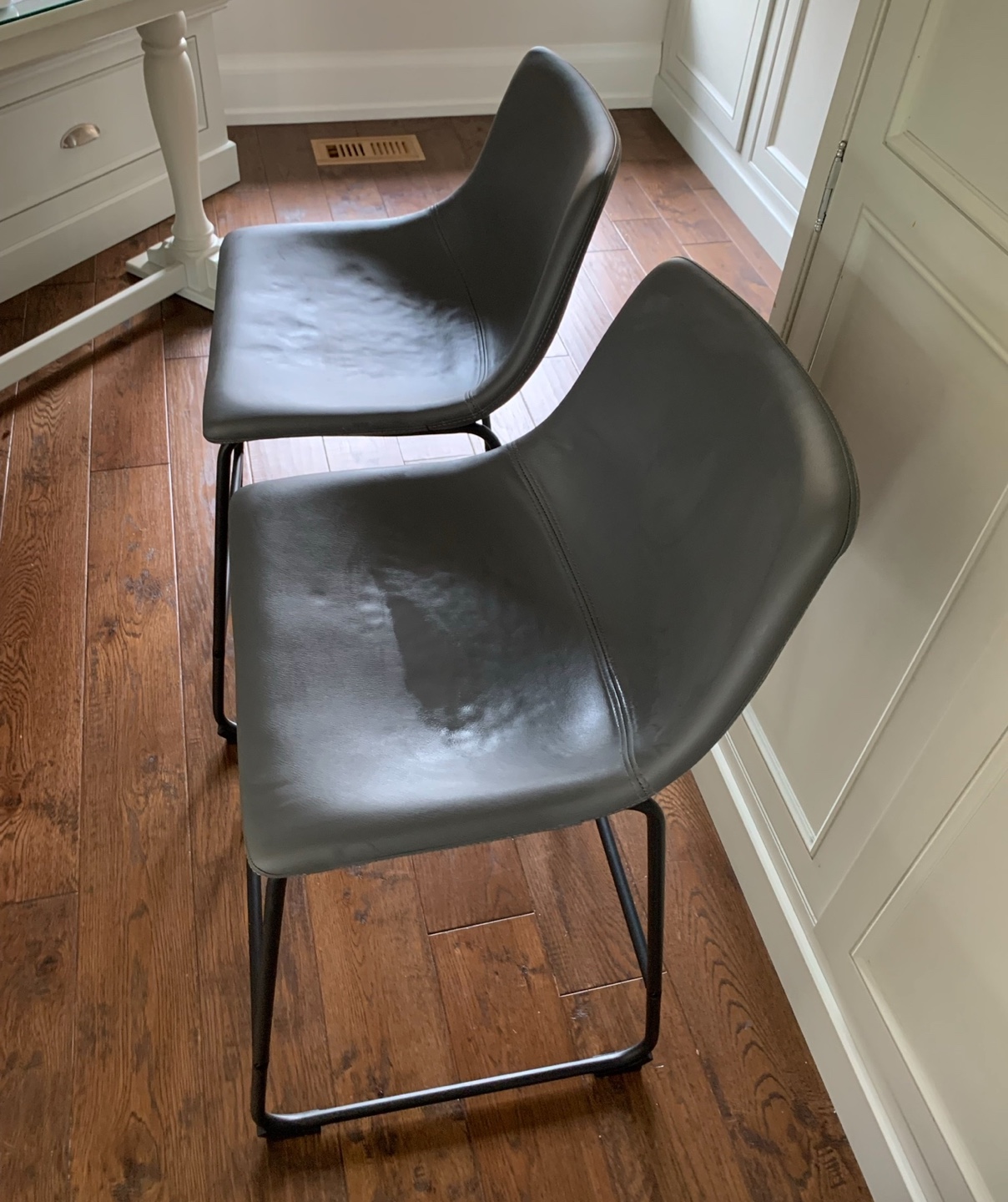Pair of Grey Leather Counter Height Stools - photo 2