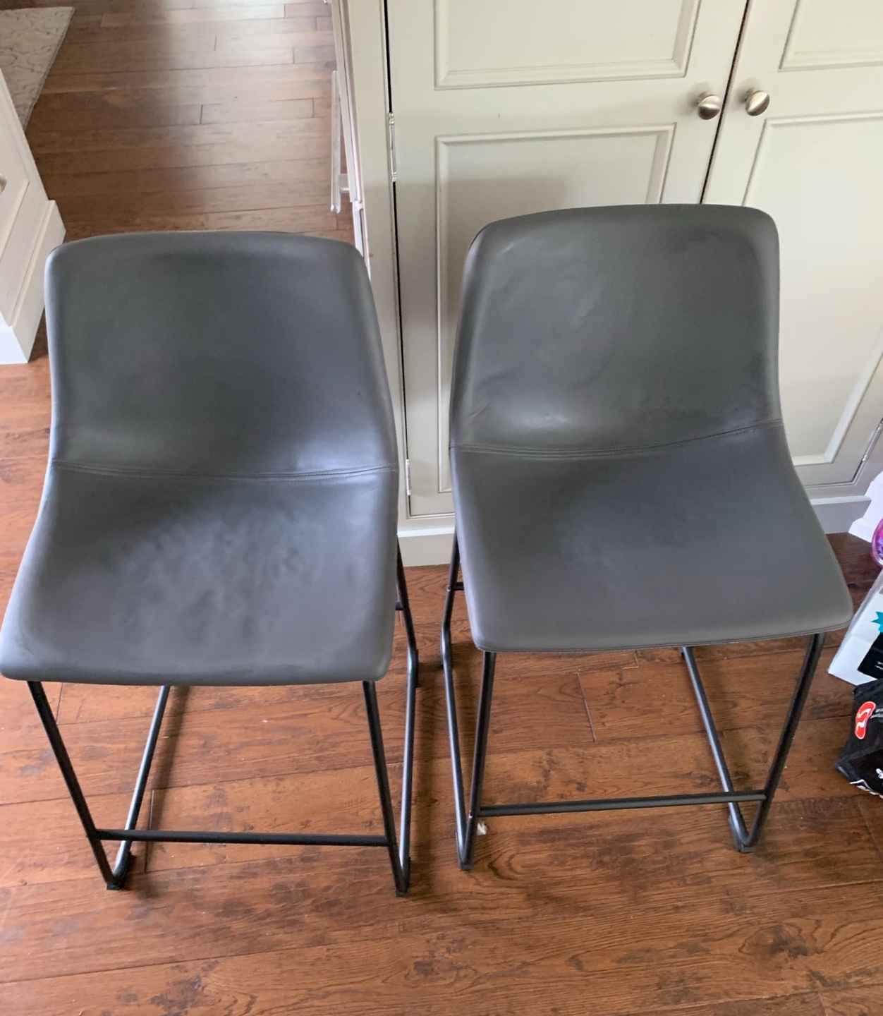 Pair of Grey Leather Counter Height Stools