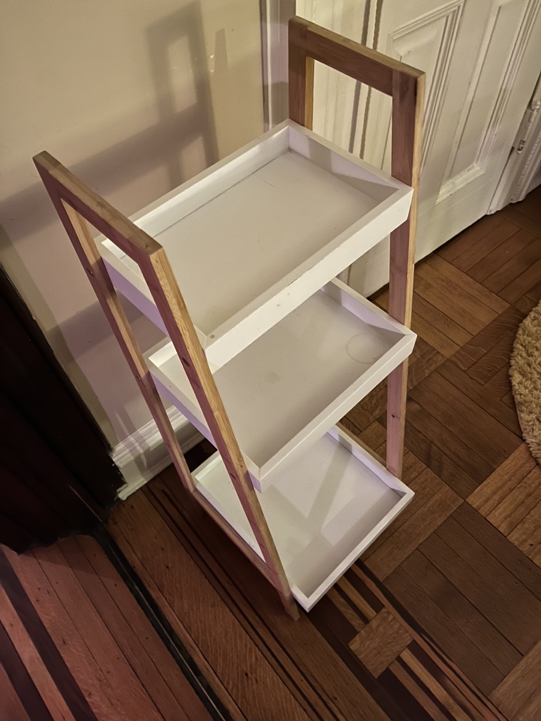 3-Tier White & Bamboo Shelf / Stand