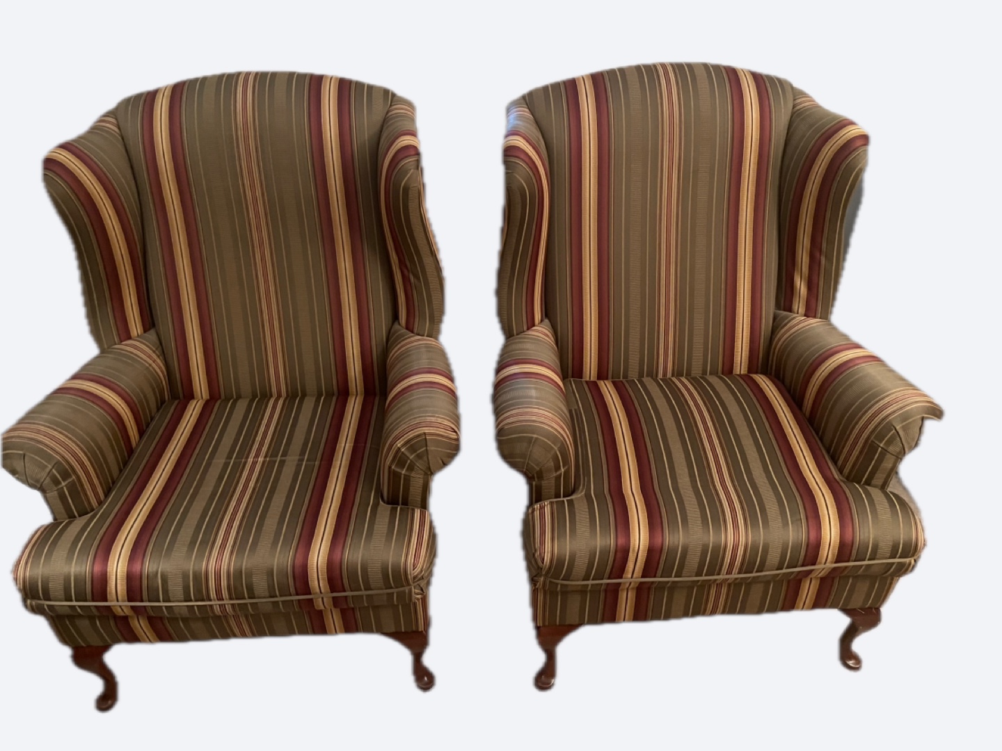 Pair of Wingback Chairs - Striped Upholstery