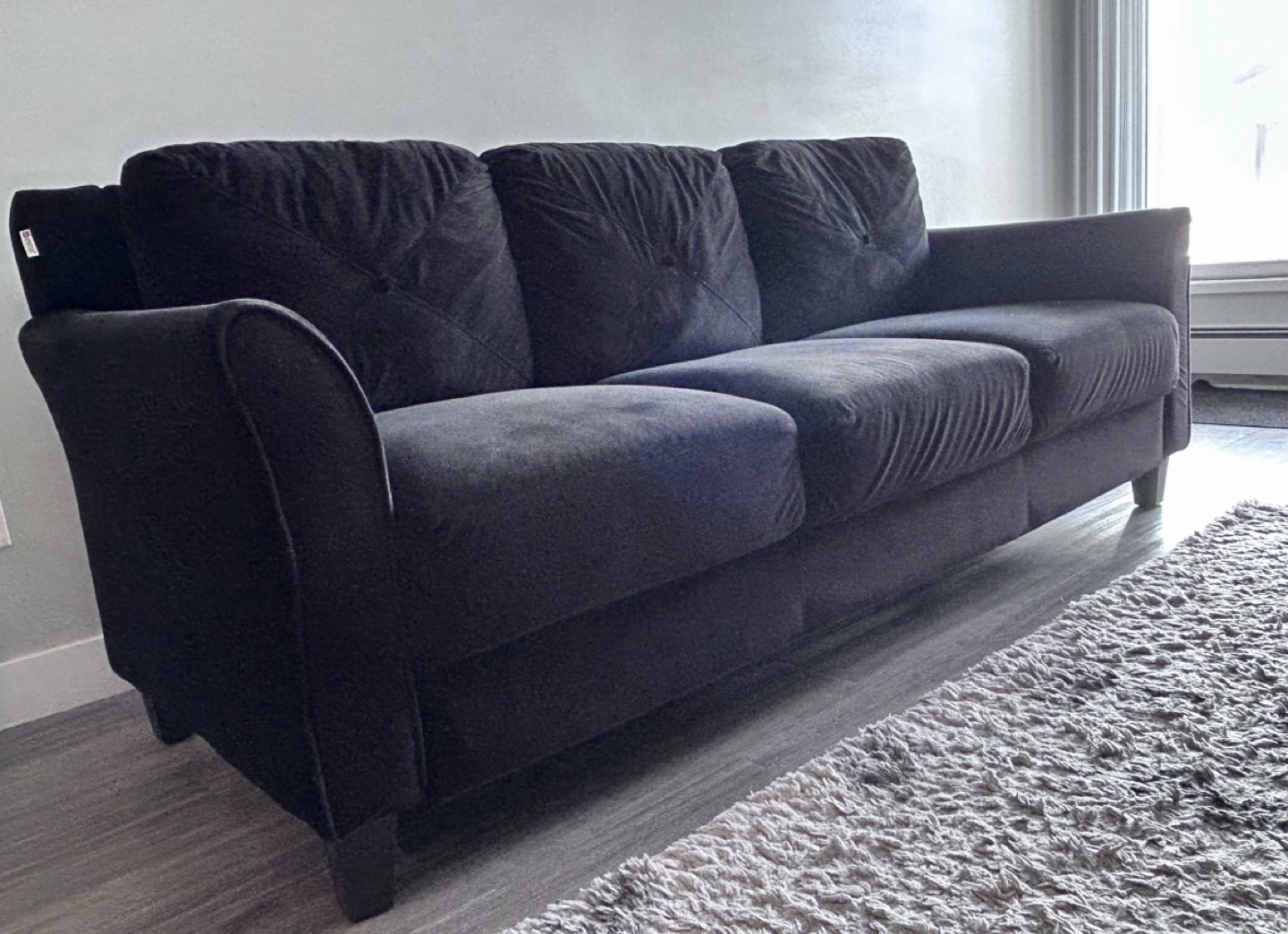 3 Seater Black Velvet Sofa