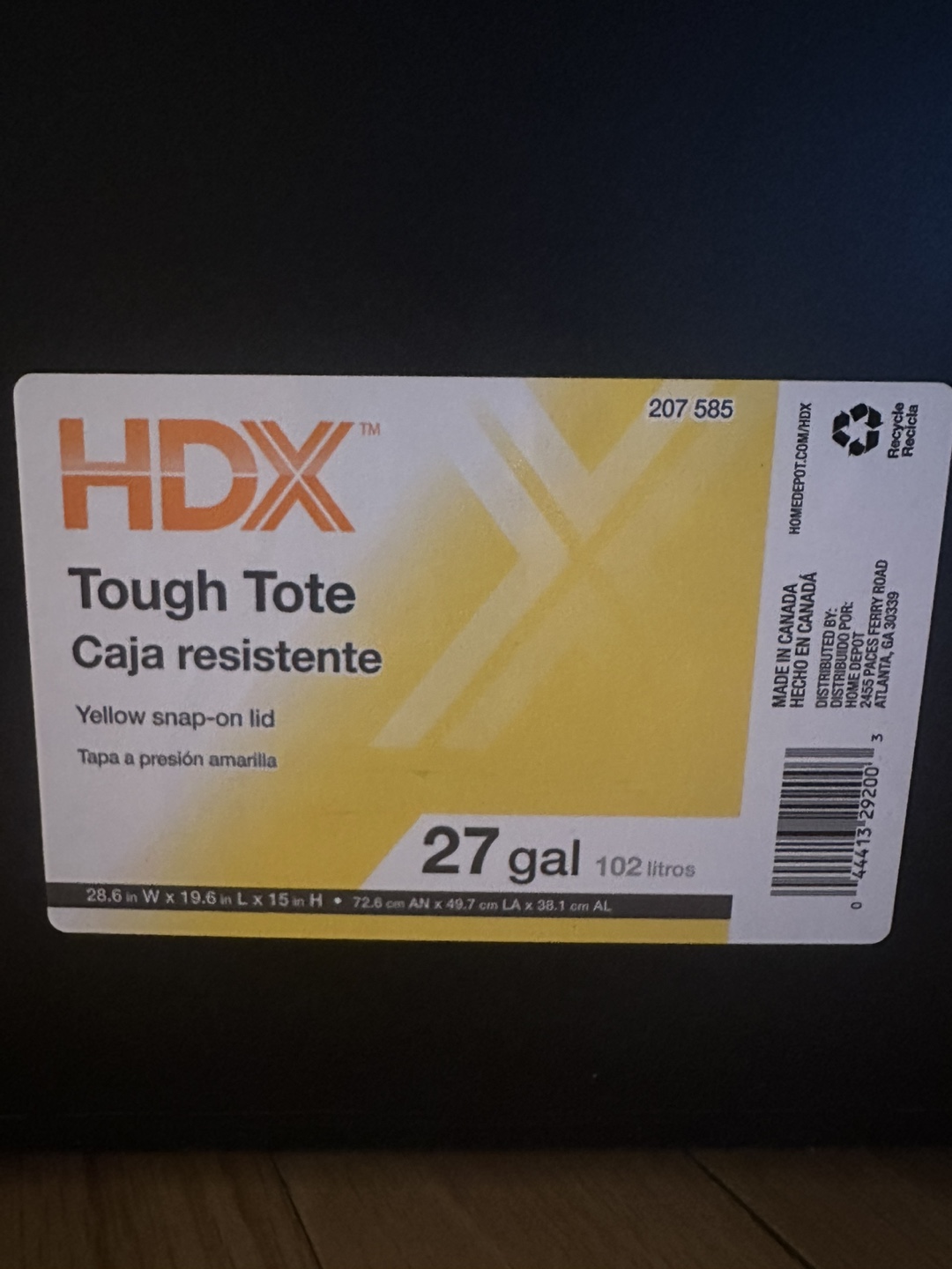 HDX 27 Gallon Tough Tote Storage Bin - Yellow or Red Lid - photo 3