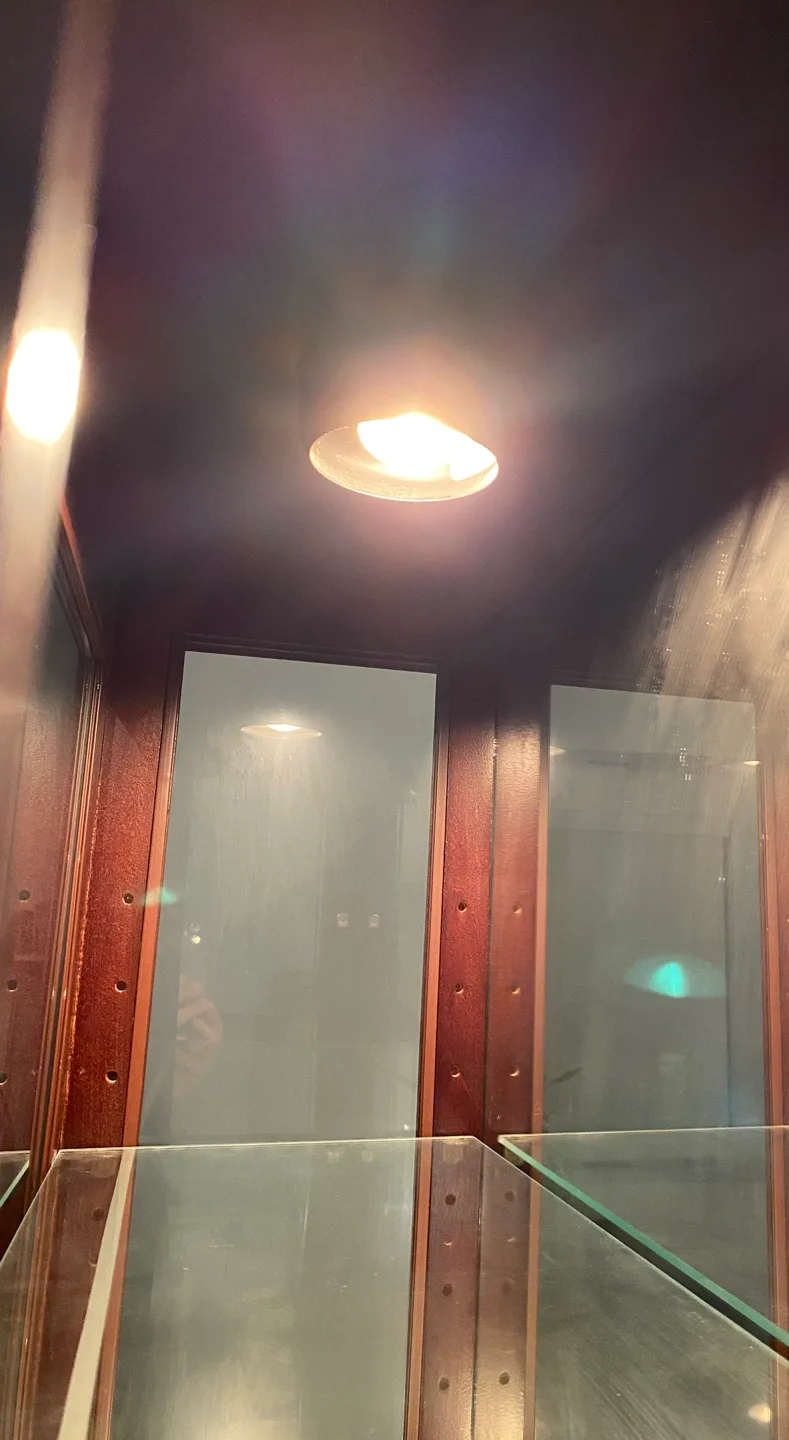 Wood frame Display Cabinet with Glass Shelves w Lighting image indicator(5)