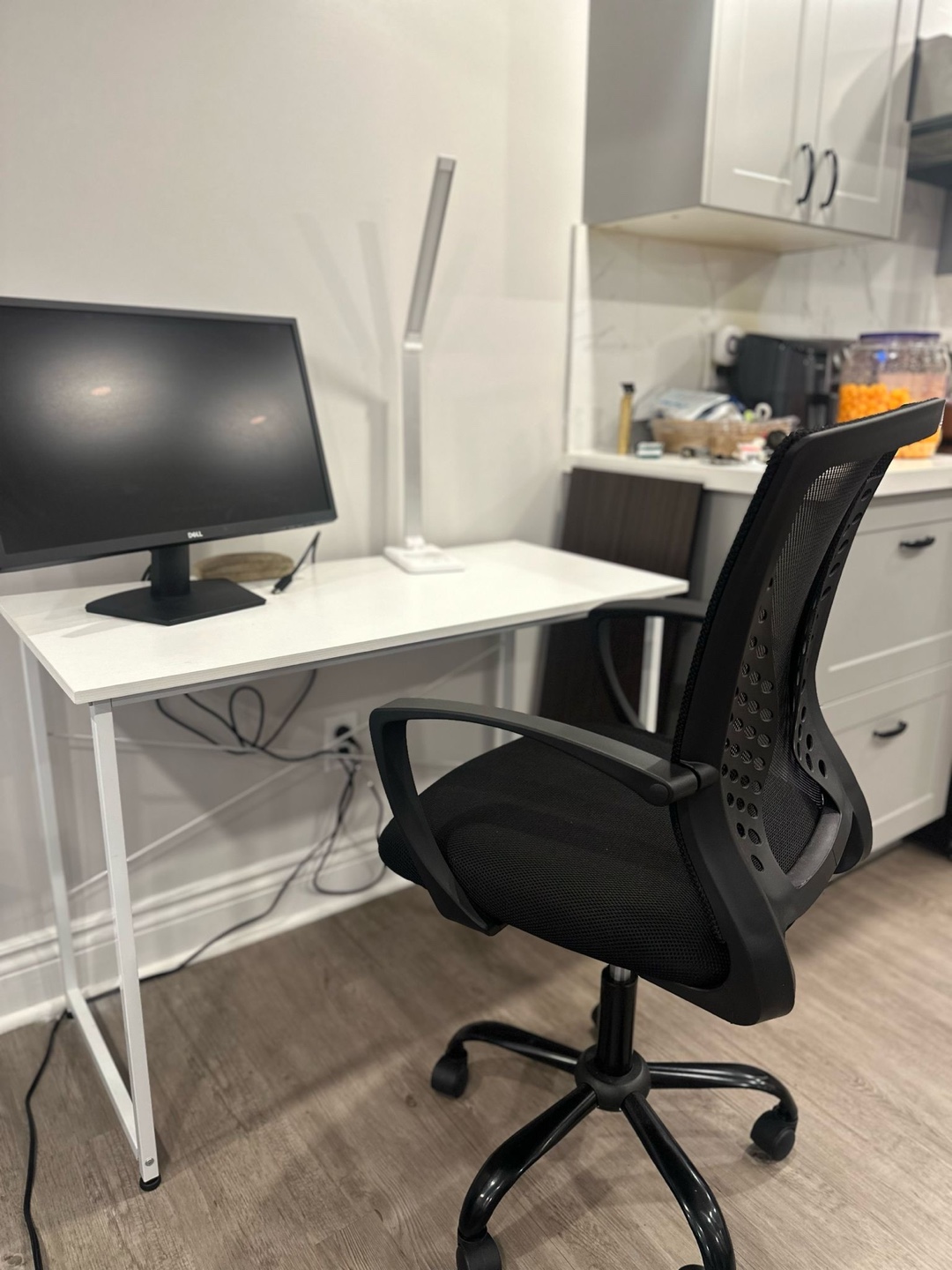 White Computer Desk and Black Mesh Office Chair - photo 3