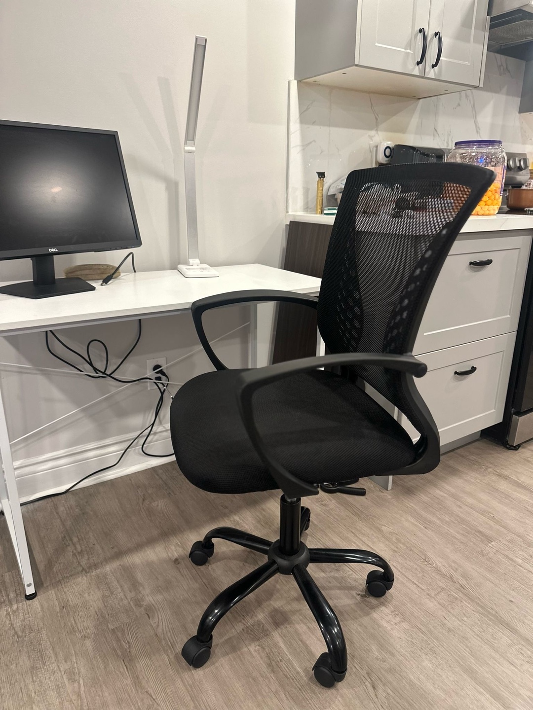 White Computer Desk and Black Mesh Office Chair - photo 4