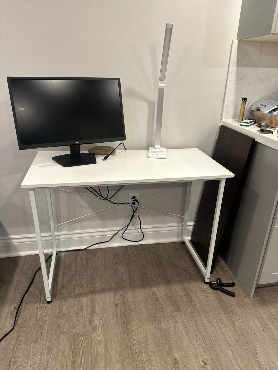 White Computer Desk and Black Mesh Office Chair