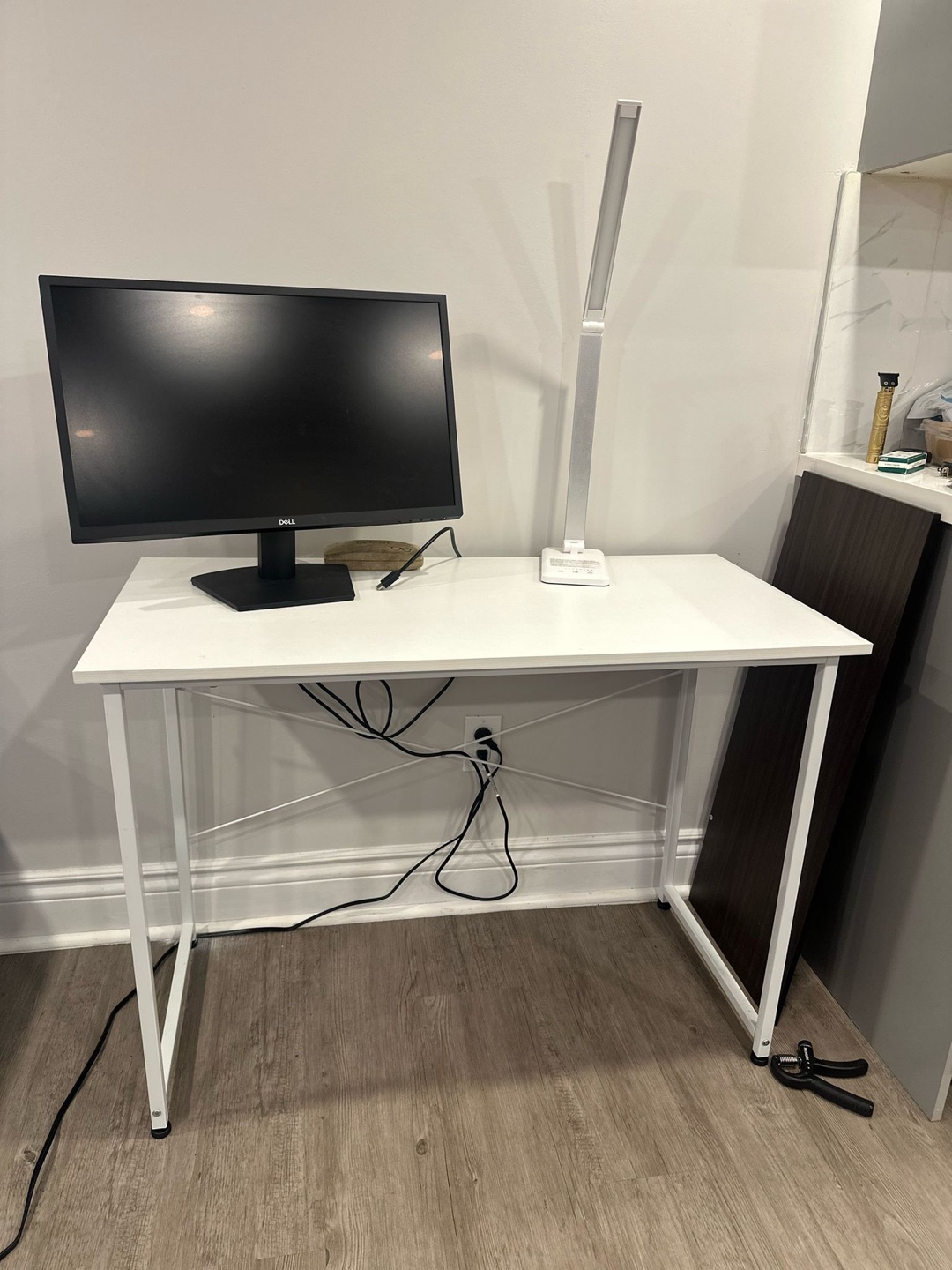 White Computer Desk and Black Mesh Office Chair - photo 2