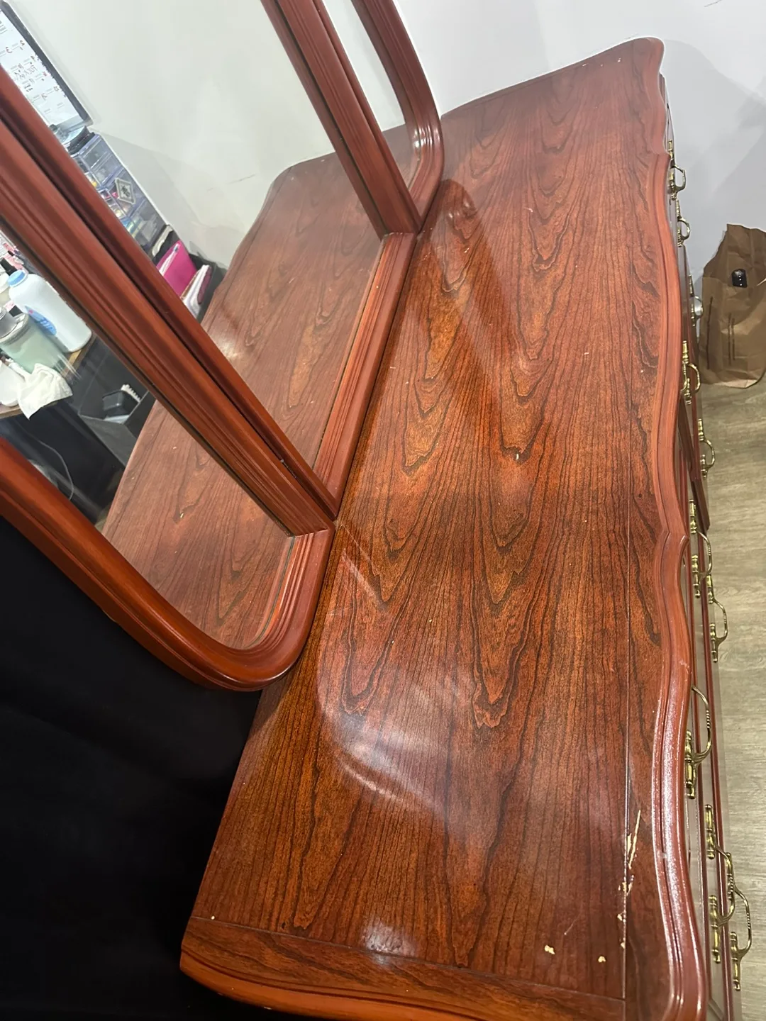 Vintage Wooden Dresser with Tri-fold Mirror image indicator(2)