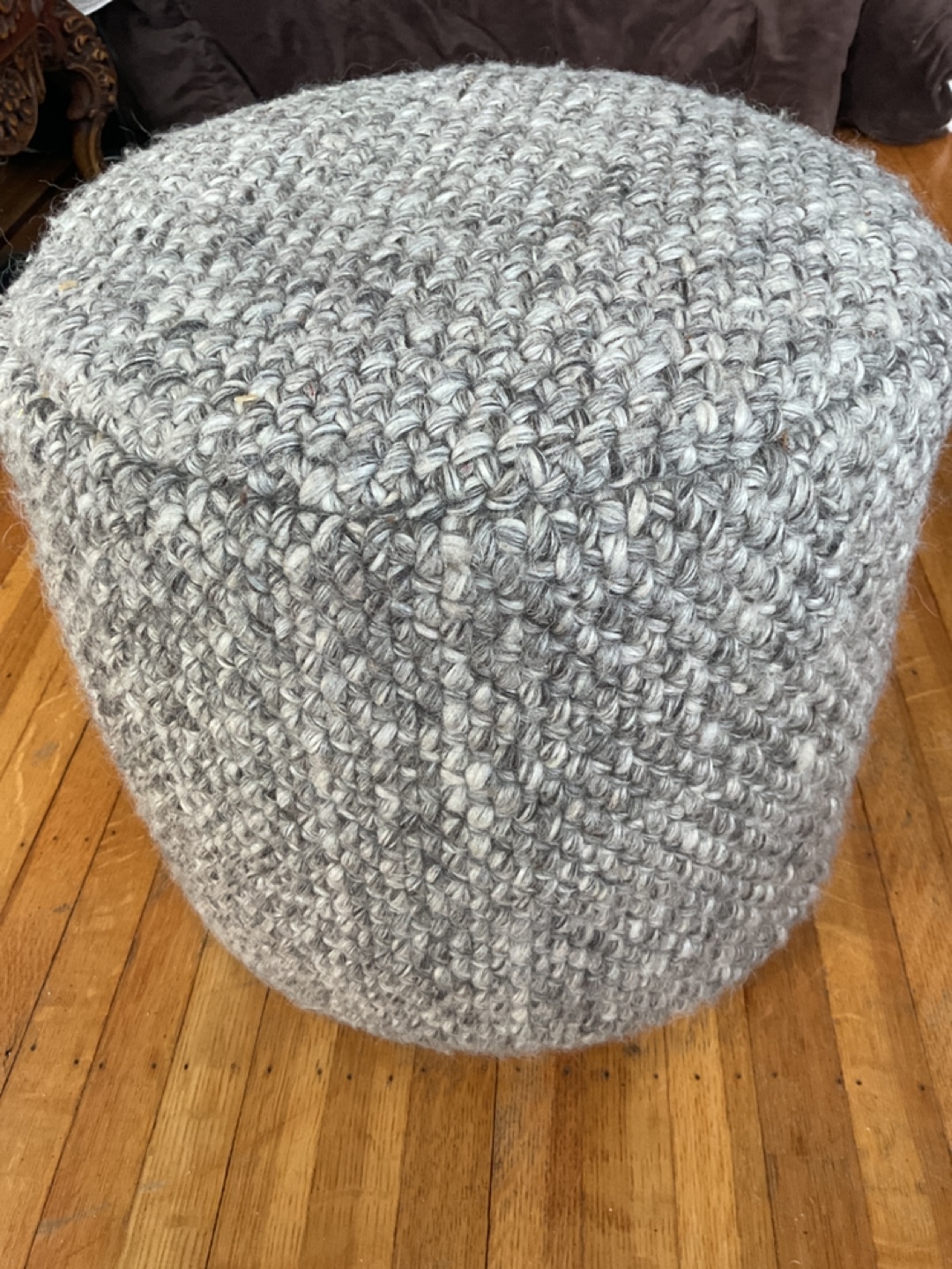 Grey Knit Pouf Ottoman
