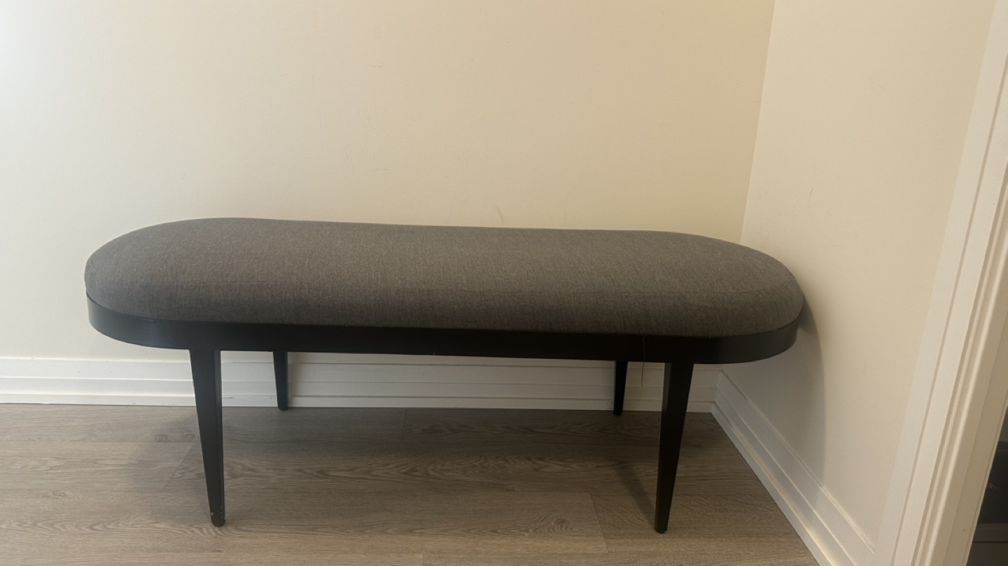 Grey Upholstered Entryway Bench with Black Legs - photo 2