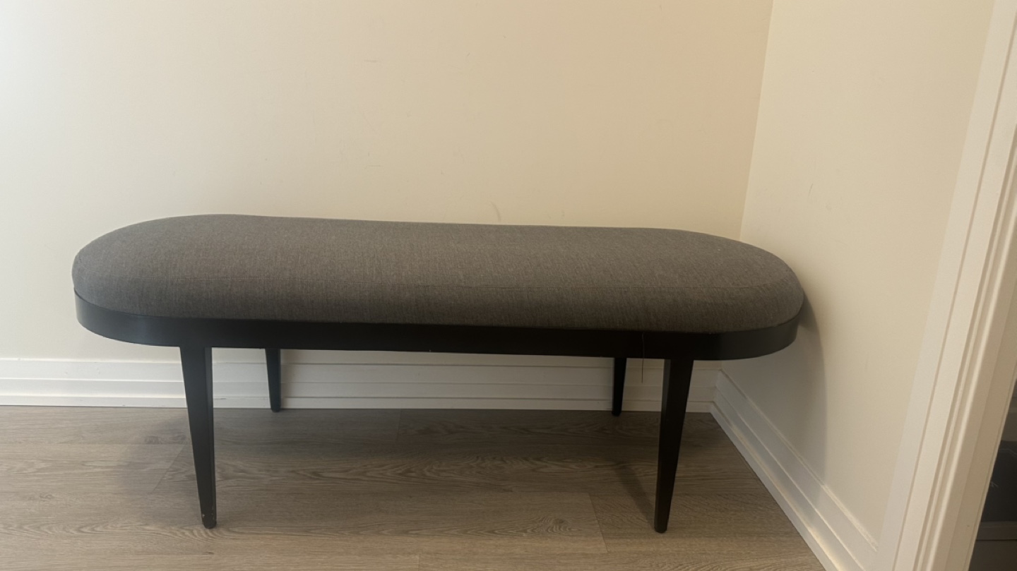 Grey Upholstered Entryway Bench with Black Legs - photo 3