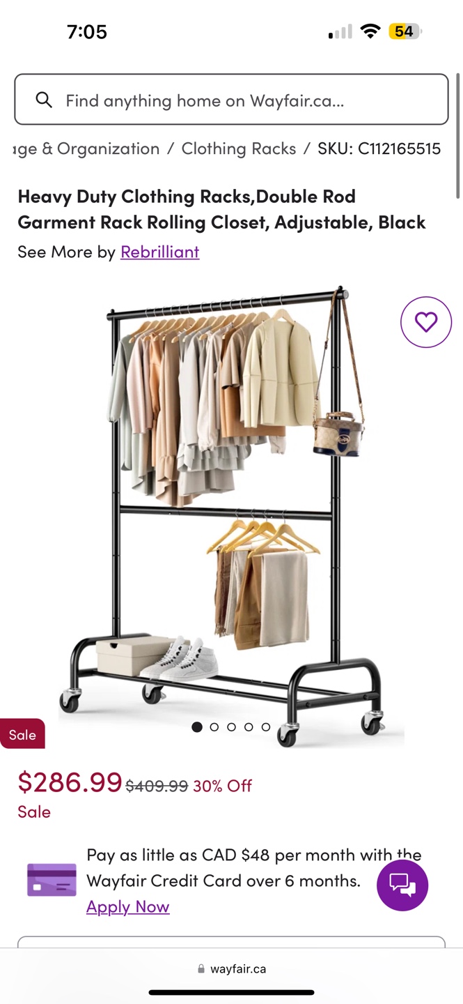 Rebrilliant Heavy Duty Rolling Garment Rack