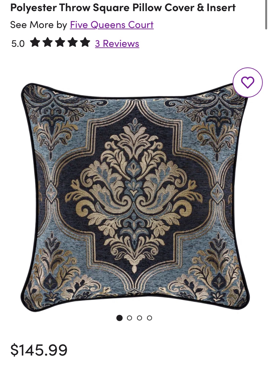 Five Queens Court Throw Pillow - Damask Pattern - photo 2