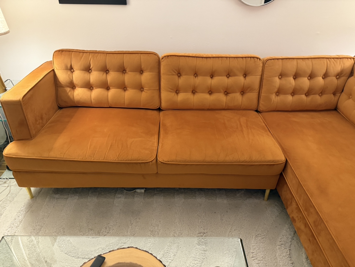 Burnt Orange  Velvet L-Shaped Sectional Sofa - photo 4