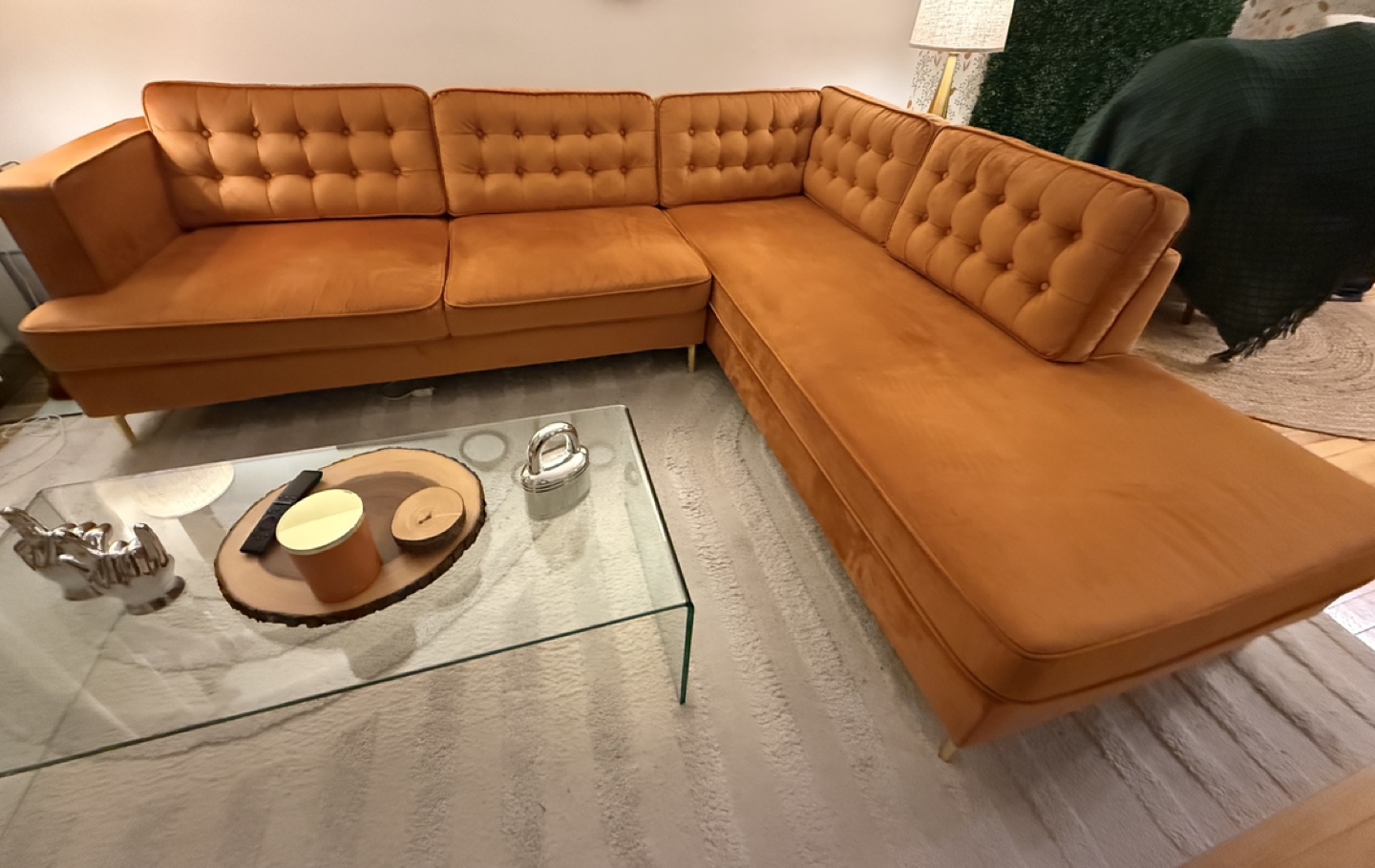 Burnt Orange  Velvet L-Shaped Sectional Sofa - photo 2
