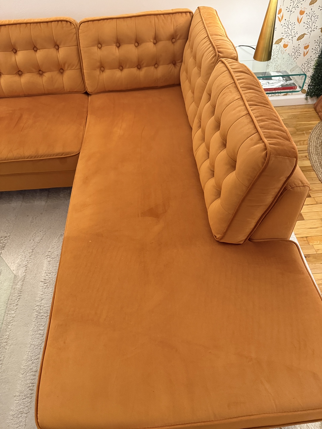 Burnt Orange  Velvet L-Shaped Sectional Sofa - photo 3