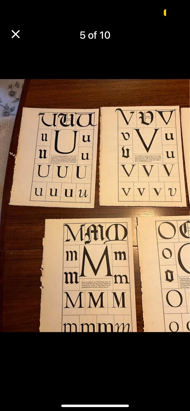 Initial  typography B X O Y M D I Q U V  9x12 inch antique art image indicator(6)