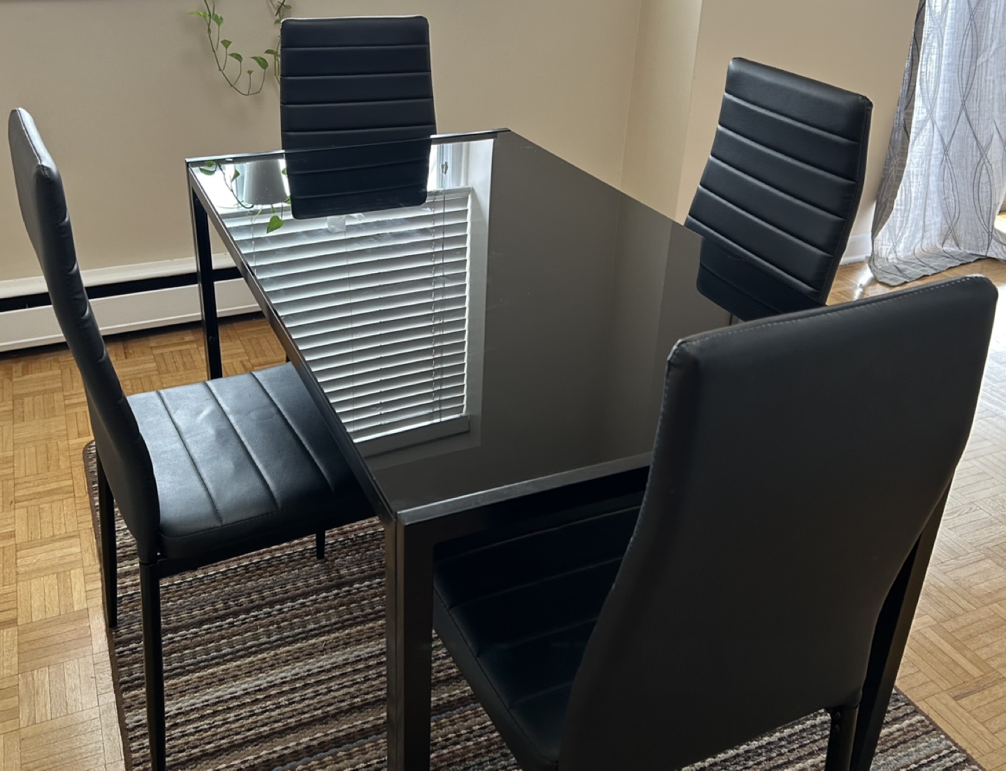 Black Glass Dining Table Set with 4 Chairs