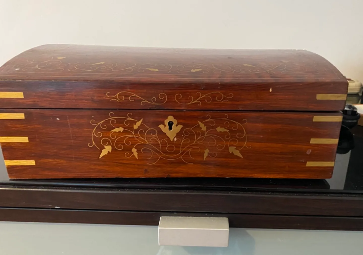 Vintage Wooden Jewellery Box with Brass Inlay image indicator(2)