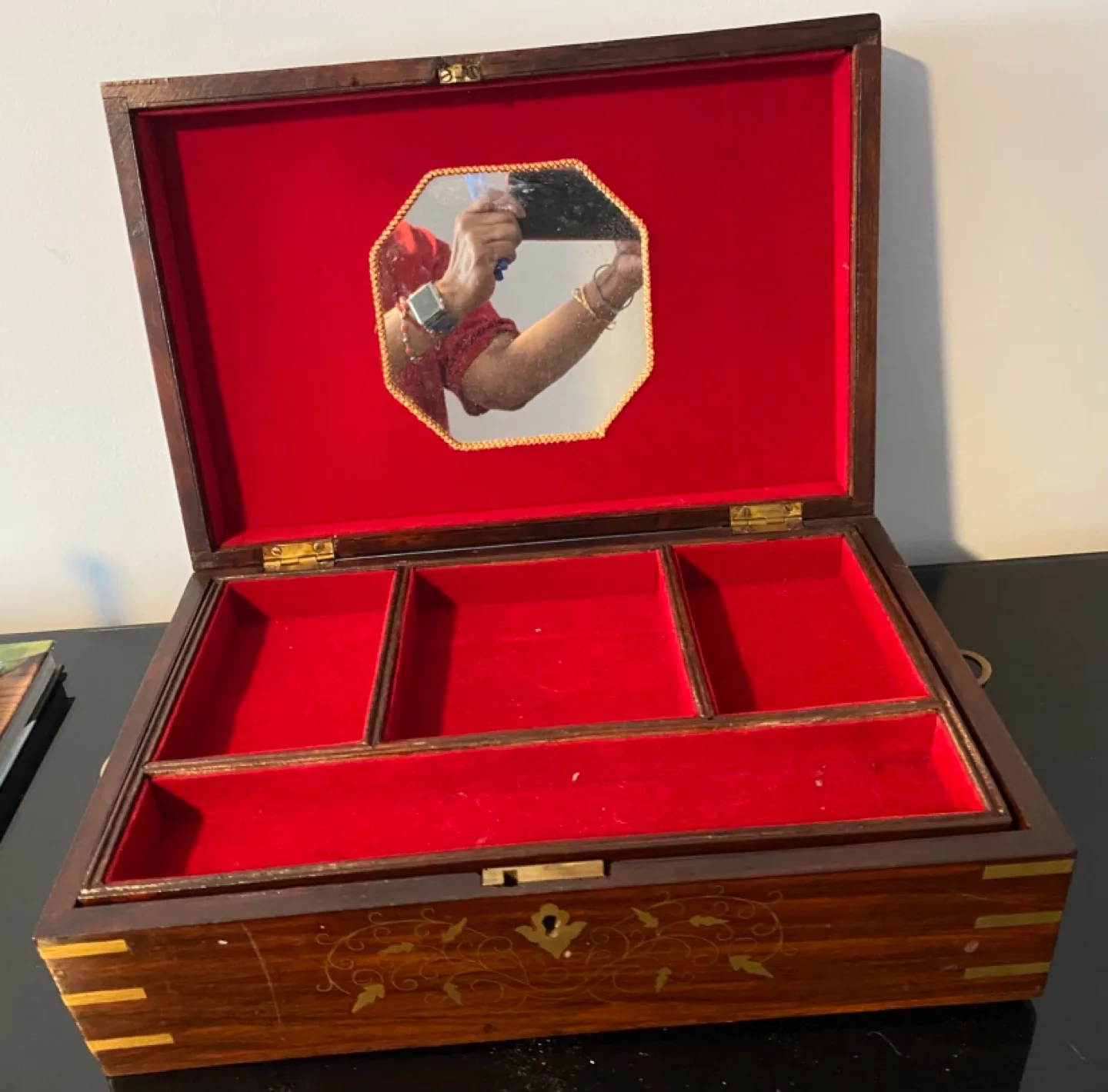Vintage Wooden Jewellery Box with Brass Inlay image indicator(3)