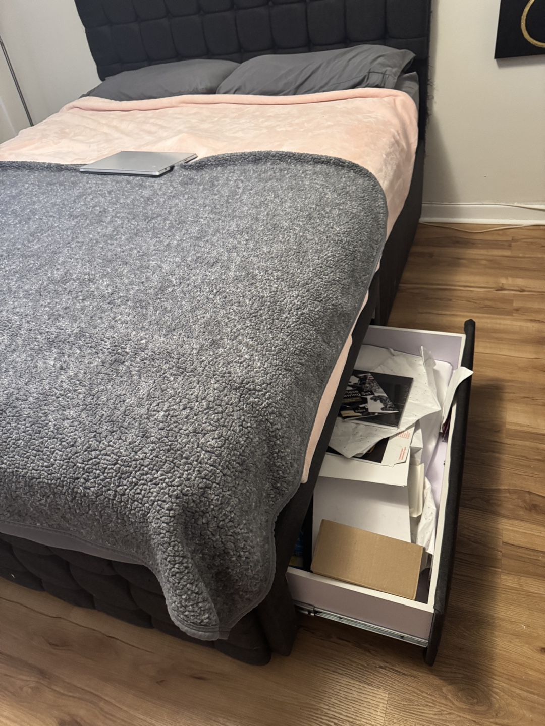 Queen Upholstered Bed Frame with Headboard and Storage - photo 2