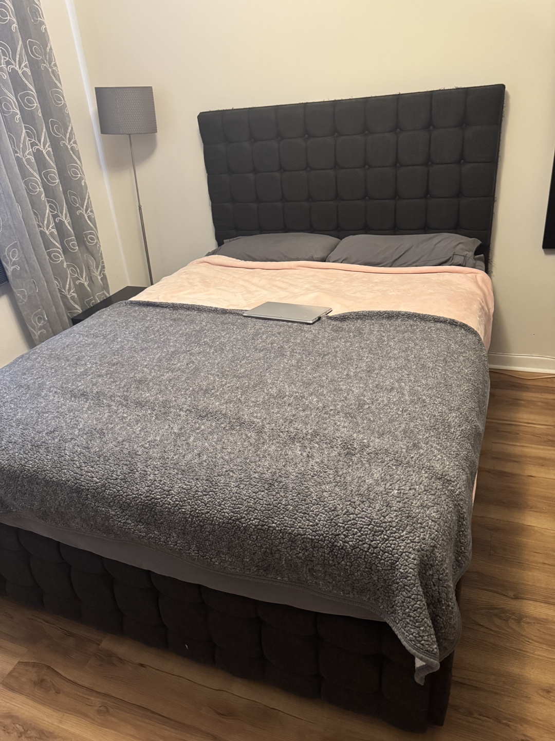 Queen Upholstered Bed Frame with Headboard and Storage