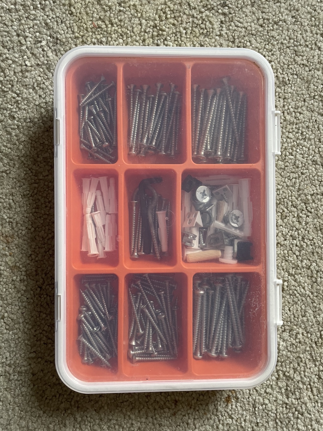 Assorted Screws and Wall Anchors in Organizer