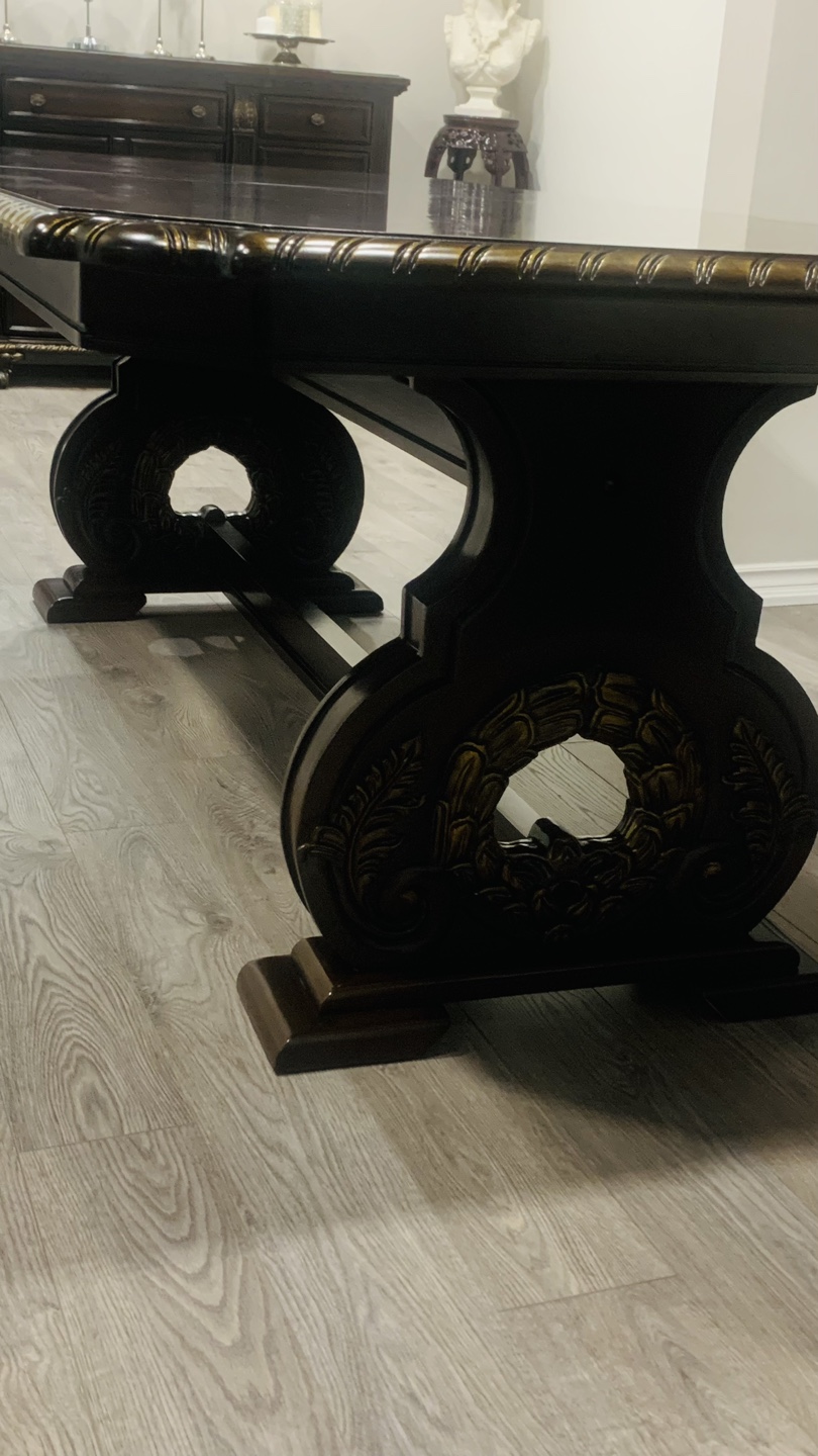 Elegant Dark Brown Wood Dining Set - Table and Buffet