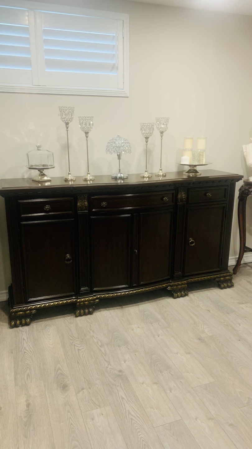 Elegant Dark Brown Wood Dining Set - Table and Buffet - photo 2