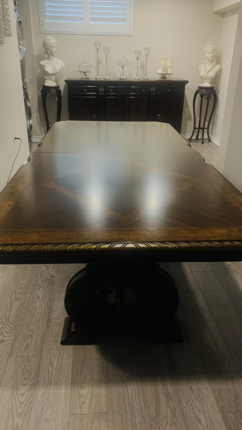 Elegant Dark Brown Wood Dining Set - Table and Buffet - photo 4