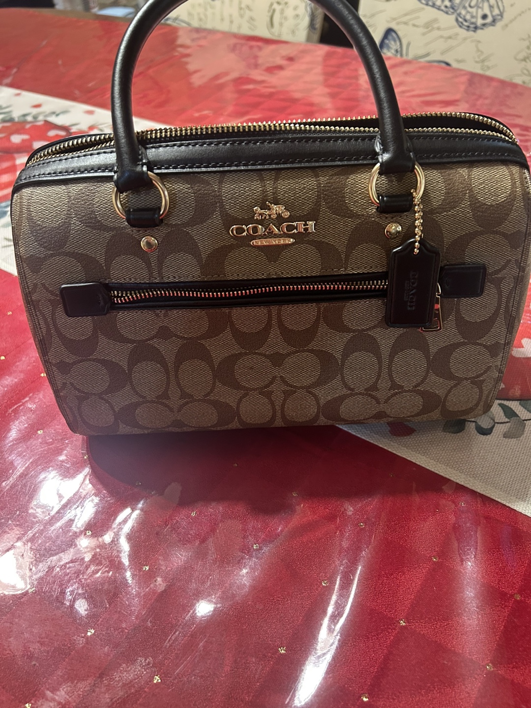 Coach Brown and Black Signature Canvas Mini Satchel