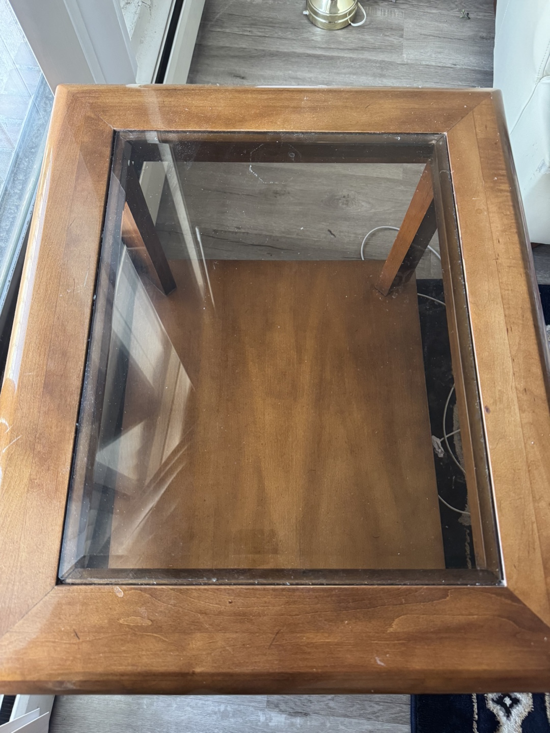 Wooden End Table with Glass Top