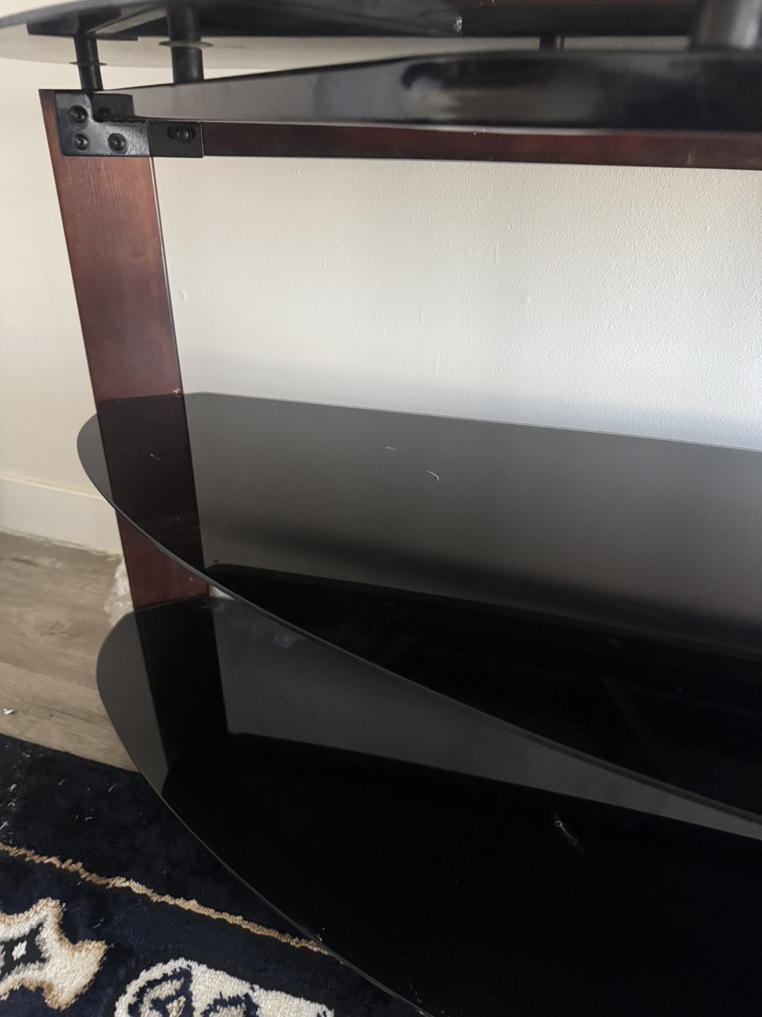 Black Glass TV Stand with Curved Shelves