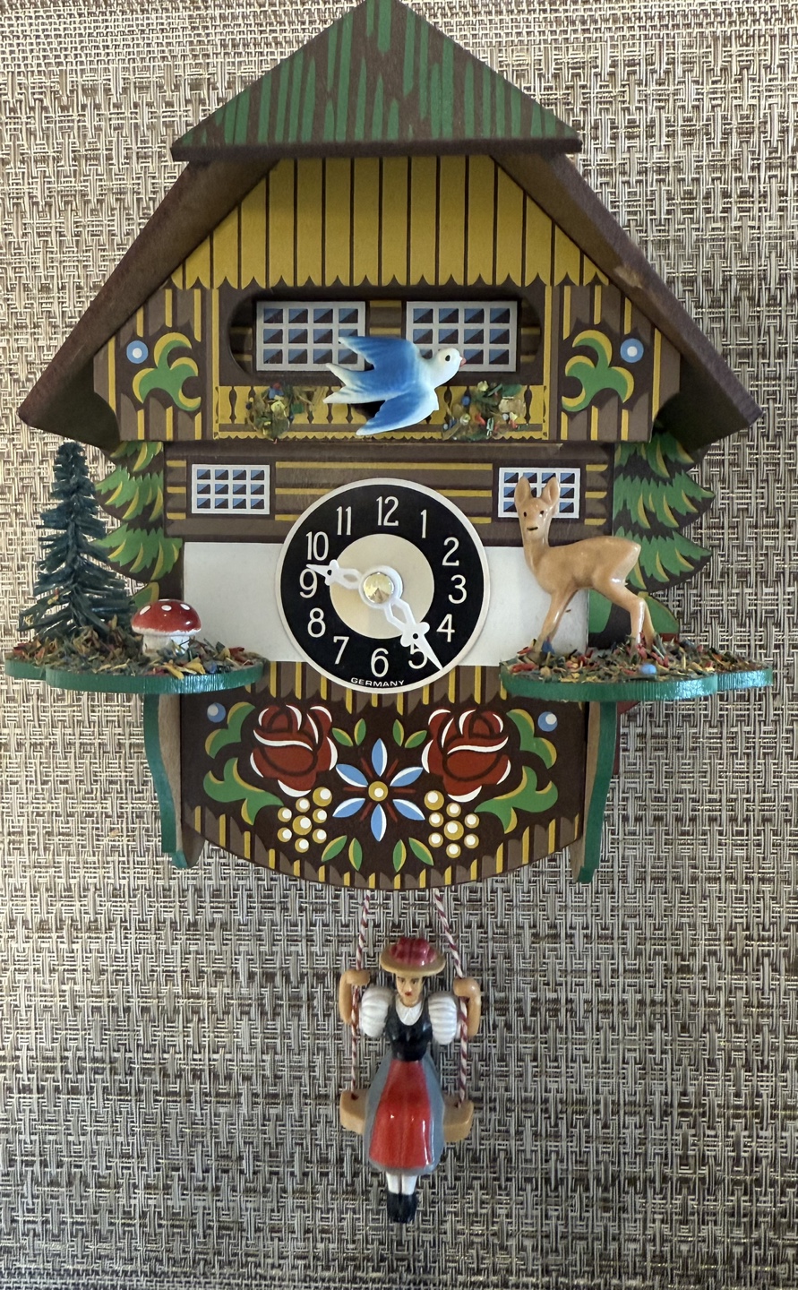 Vintage German Cuckoo Clock with Swinging Girl Figurine