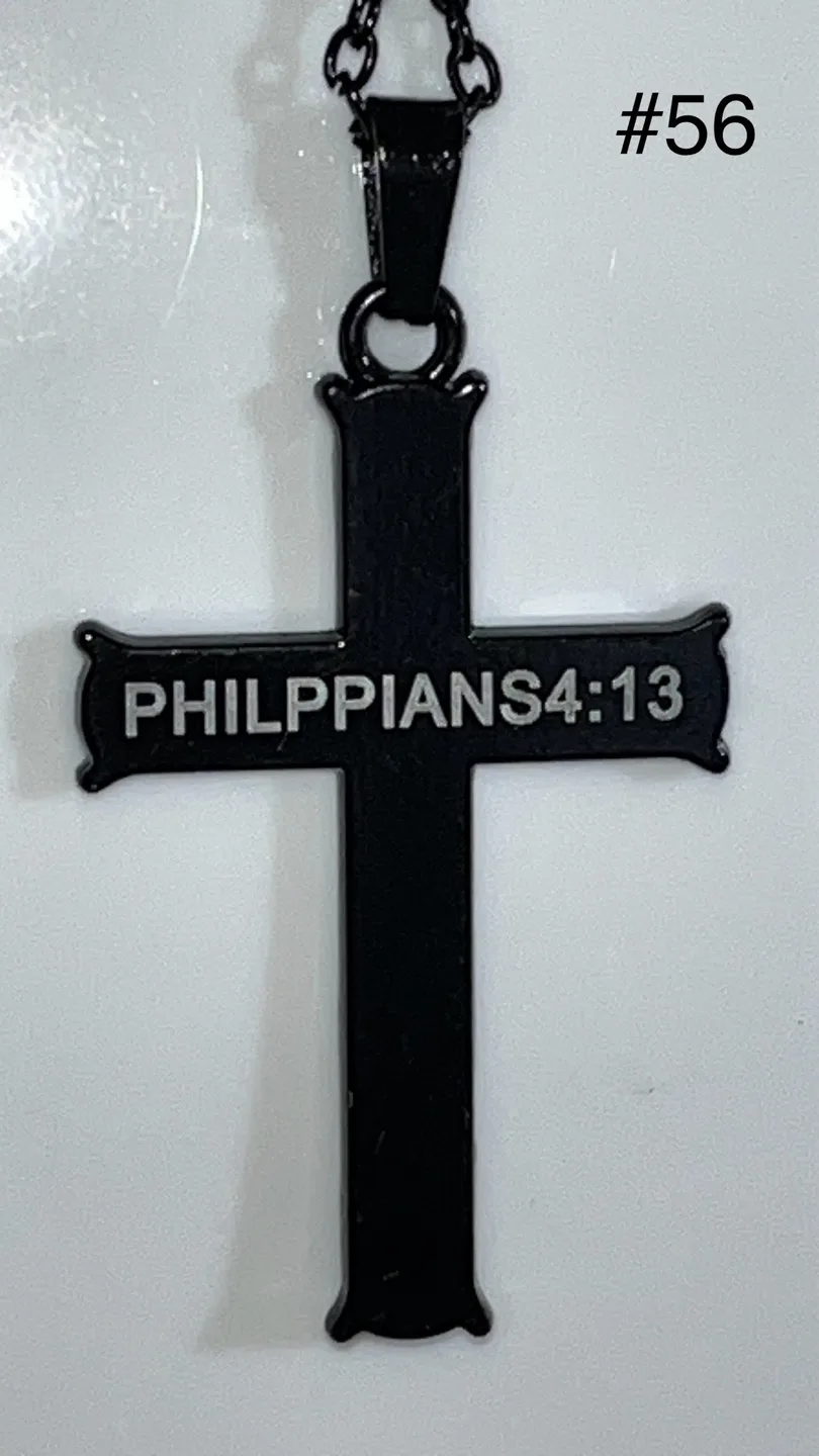 #freecycle Black Cross Necklace Philippians 4:13 image indicator(2)