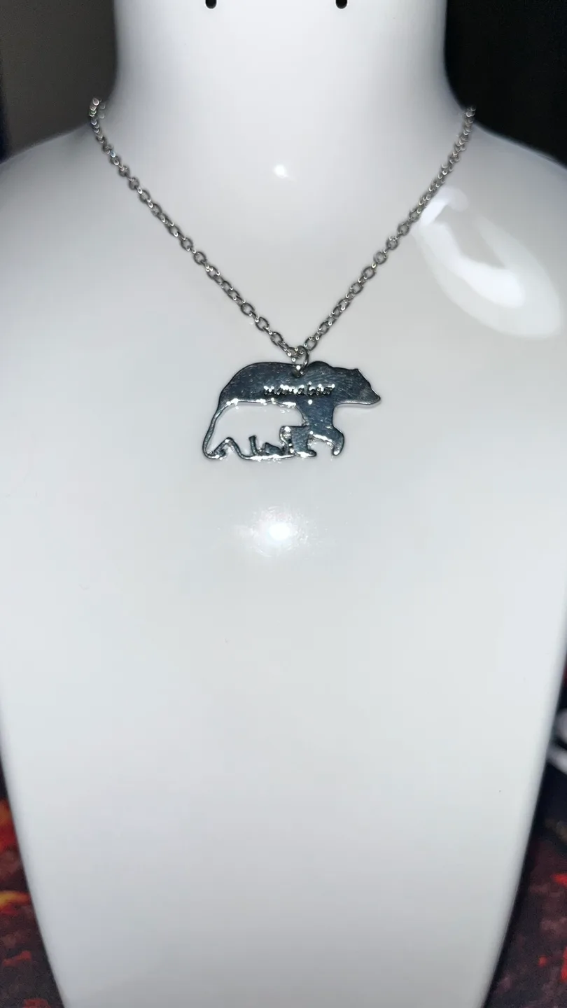 #freecycle Silver Mama Bear Silhouette Necklace image indicator(2)