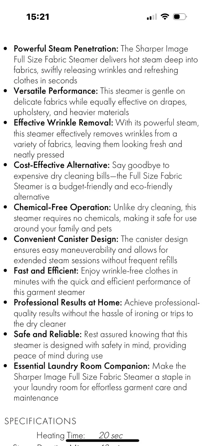 Sharper Image SI-470 Full Size Fabric Steamer image indicator(5)