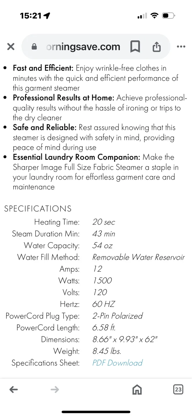 Sharper Image SI-470 Full Size Fabric Steamer image indicator(3)