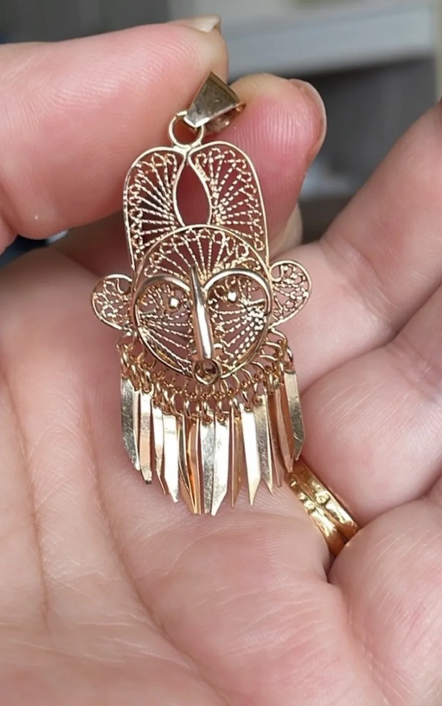 14k Solid Gold Filigree Mask Pendant thumbnail