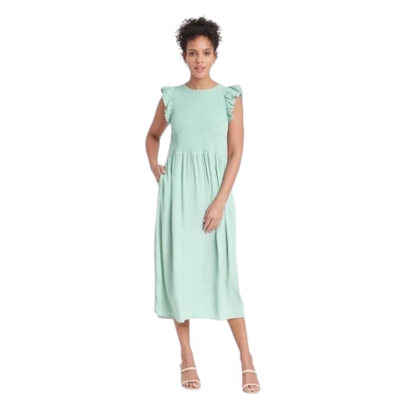 a new day Mint Green Polka Dot Smocked Dress Size S